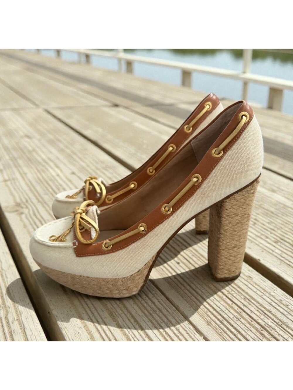 SPERRY TOP SIDER for Milly Beige Platform Espadrilles Heels Size 7